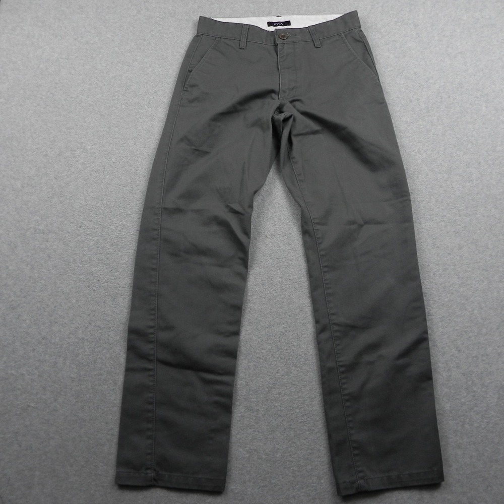 RVCA Chino Pants Mens 28 Straight Fit Charcoal Gray Twill Casual Skate Trousers